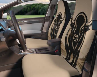 Bison Illustration Car Seat Covers | Western Buffalo Print