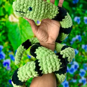 Handmade Chenille Python Plush Toy: Ultra Soft, Lifelike Forest Green Snake (59in) image 2