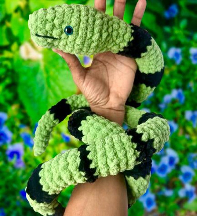 Handmade Chenille Python Plush Toy: Ultra Soft, Lifelike Forest Green Snake (59in) image 2