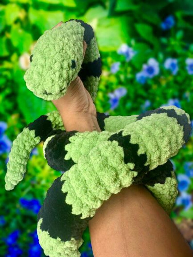 Handmade Chenille Python Plush Toy: Ultra Soft, Lifelike Forest Green Snake (59in) image 1