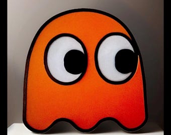 Retro Ghost Wall Art – Large 8.5” 3D Printed PLA Decor – Gamer Room Display Piece