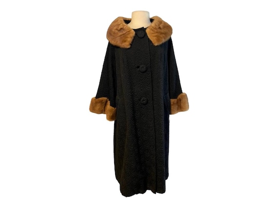 1940s Mink Collared Black Coat Swing Pin Up Sz M/L - image 1