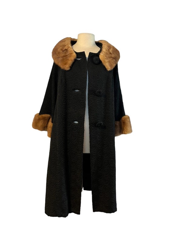 1940s Mink Collared Black Coat Swing Pin Up Sz M/L - image 7