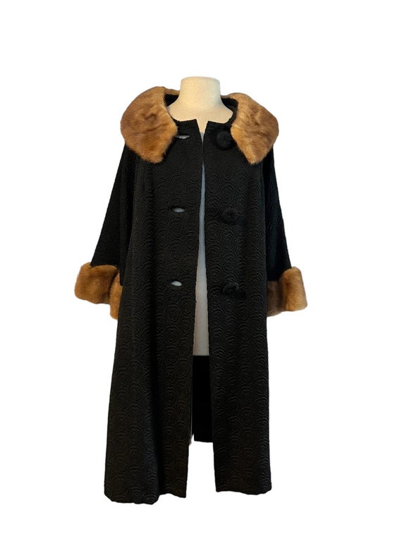 1940s Mink Collared Black Coat Swing Pin Up Sz M/L - image 2