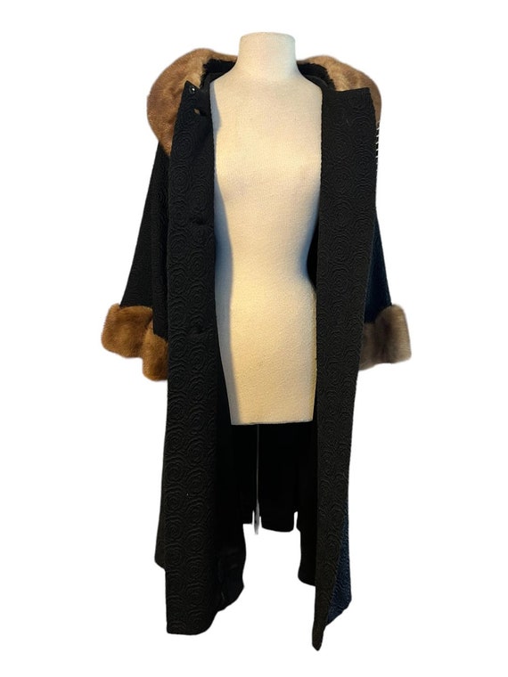 1940s Mink Collared Black Coat Swing Pin Up Sz M/L - image 8