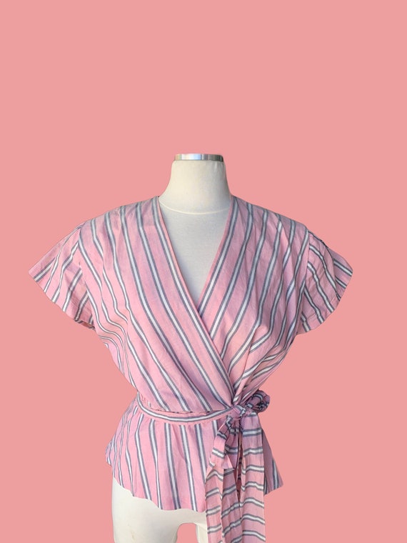 1950s Vintage Pin Up Candy Striped Pink and Grey W