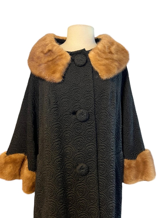 1940s Mink Collared Black Coat Swing Pin Up Sz M/L - image 3