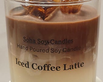 Iced Coffee Latte Soy Candle | Realistic Ice Cubes, Coffee Cream Scent (8oz)