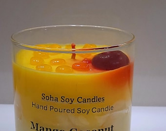 Hand-Poured Mango Coconut Slush Soy Candle | Tropical Dessert Scent (8oz)