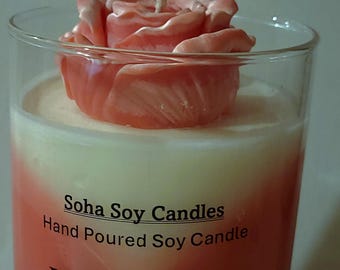Hand-Poured Princess Rose Soy Candle | Wax Rose Topper, Romantic Floral Scent (8oz)