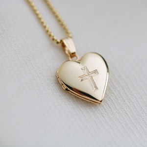 Heart Locket cross Necklace 14K gold religious gift for Christian cross gift spiritual cross gift for daughter memorial necklace for mom image 2