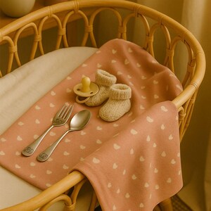 Swaddle Cherished Hearts Baby Swaddle Blanket – Dusty Pink Heirloom Keepsake With Tiny Heart Pattern