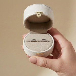 リネン製ダブルリングボックス：プロポーズ、結婚式、新郎新婦の記念品ホルダー