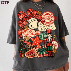 Vintage Christmas Collage DTF Transfer, Santa and Nutcracker Ready to Press