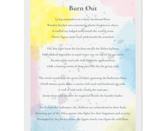 Gravura "Burn Out" de R. Stephen: Arte de parede em aquarela emocional (com moldura)