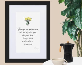 Impressão de poema emoldurada e montada em formato A4 | Flores para minha avó | Presente de poesia