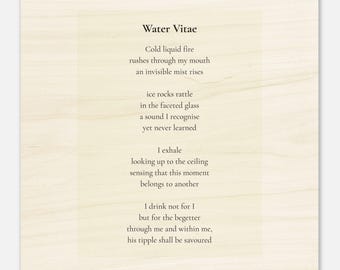 Arte de parede com o poema "Water Vitae" (de R. Stephen) | Várias opções