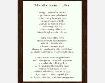 Impressão do poema "When The Room Empties", pôster emoldurado em madeira com acabamento semibrilhante (5x7")
