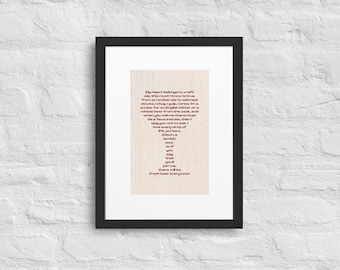 Impressão com poema sobre cerveja artesanal: Arte de parede emoldurada para amantes de cerveja (Moldura preta ou branca)