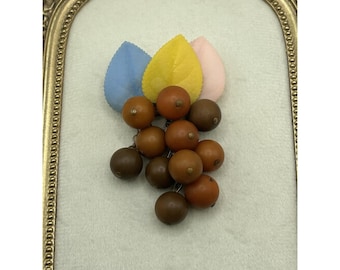 Vintage Bakelite Berry Dangle Brooch 1930s Fruit Pin Pastel Leaves Tested MCM