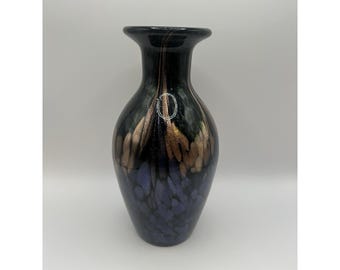 Dale Tiffany Art Glass Modern Murano Vase Black Green Blue Gold Glitter 9” Fun