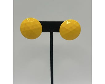 Bakelit facettiert gelb Ohrclips getestet rund Retro MCM Schmuck Vintage