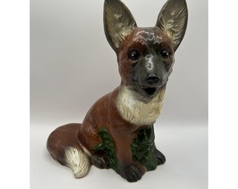 Vintage Ceramic Fox Figurine Statue 10.5” Woodland Animal Decor Mid-Century Hunt
