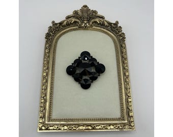 Vintage WEISS Brooch Black Glass Rivoli Rhinestone Statement Pin Signed Jewelry