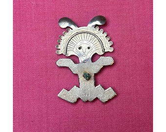 Vintage 900 Sterling Silver Navajo Dancer Emerald Brooch Pendant Jewelry Pin Native American Ethnic
