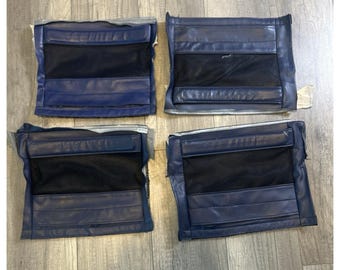Southwest Airlines Sitztaschen aus Leder, 4er-Set, blau, mit Reißverschluss und Netzgewebe, Vintage-Stil