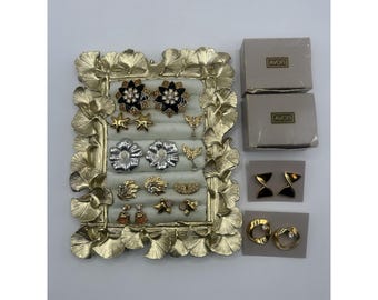 Lot Of 10 Avon Pierced Earrings Mixed Styles Vintage Gold Tone Rhinestone Enamel