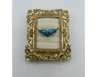 Vintage Art Nouveau Watch Pin Brooch Sterling 925 Blue Enamel Wing Pearl Angel