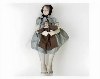 Akira Blount Handmade Needle Sculpted Doll Signed Vintage 12” Seated Girl 1986