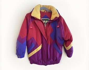 Izzi Jacke Bunt Ski Bomber Kugelkissen size M Medium Vtg 80er Jahre Rot Blau Blau