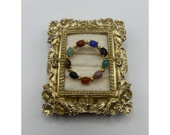 Vintage Skarabäus Pin Brosche Goldton Mehrfarbige Steine Unbranded Kranz Geschenk