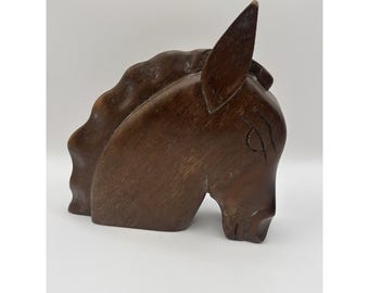 Holz Pferdekopf Skulptur Mitte des Jahrhunderts moderne handgeschnitzte Figur MCM rustikale Vintage Reiter