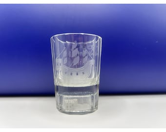 Antique 19th C. Dice Gambling Tavern Tumbler “Success to the Renown” Etched Ship