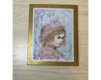 Edna Hibel Lithograph on Porcelain Plaque Girl Child 1978 Madchen Switzerland