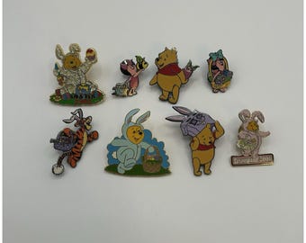 Disney Pin Winnie The Pooh Easter Piglet Tigger Bunny Basket Eggs Set Of 8 Pins