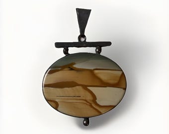 Vintage Sterling Silver Oval Pendant Large Stone Southwestern Artisan Statement