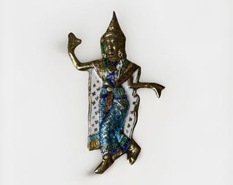 Sterling Silber Brosche Siam Emaille Schmuck Tänzer Pin 2 "Tall Pin Dance Vintage