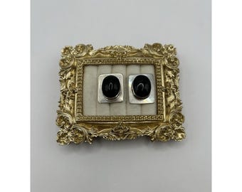 Vintage Mexico 925 Sterling Silver Black Onyx Square Stud Earrings ATI Boho Gift