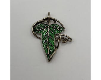 925 Sterling Pendant Lord Of The Rings Elven Leaf NlP Inc Jewelry Silver Green