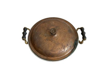 Vintage Manning Bowman Kupfer Pfanne Deckelgriffe Rustikale Patina AS IS Cottagecore