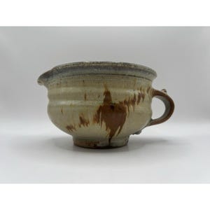 Vintage Studio Pottery Soppmugg Skål Handtag Pip Droppglasyr Handgjord Boho Konst