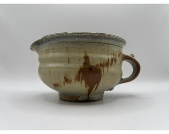Vintage Studio Pottery Soup Mug Bowl Handle Spout Drip Glaze Handmade Boho Art