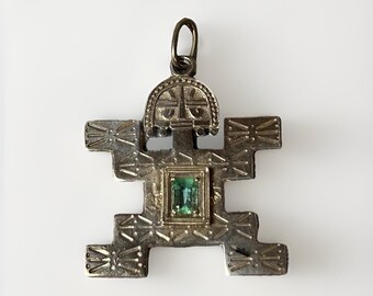 Sterling Silver Pendant Tourmaline Ethnic 900 Tribal Jewelry Stone Vintage Fun