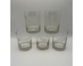 Set mit 5 Etched Gläsern Georg Jensen Animals Old Fashioned Bear Tiger Adler Oryx