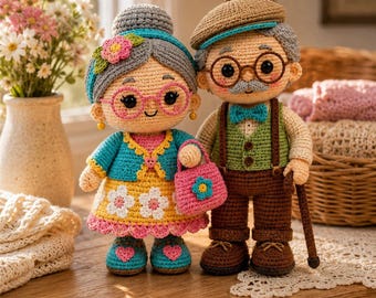 Crochet Grandma & Grandpa Pattern PDF | Amigurumi Couple Doll | Handmade Doll Tutorial