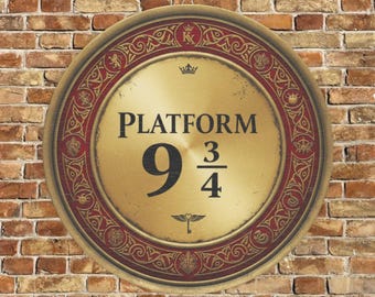 Plateforme 9 3/4 ronde en bois | Plaque de gare des sorciers